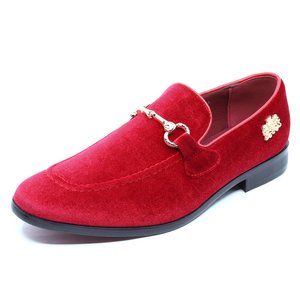 Red Men's Vintage Velvet Designer Classic Smoking Dress Tuxedo Loafers Shoes